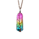 Simple Rainbow Stone Crystal Column Necklace with O Chain - Hair Remover