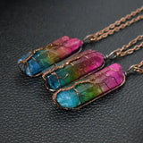 Simple Rainbow Stone Crystal Column Necklace with O Chain - Hair Remover