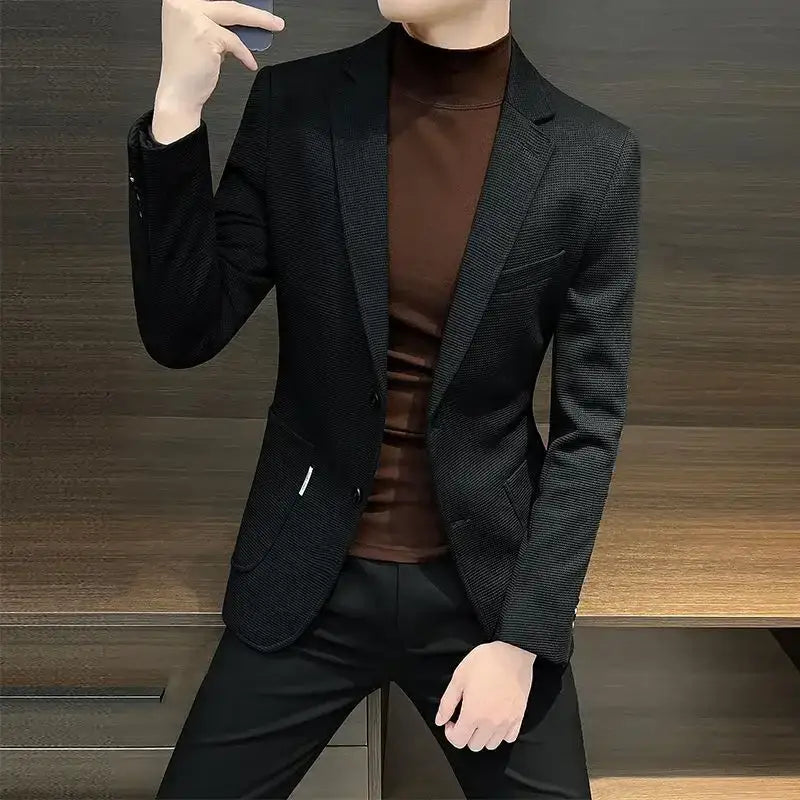 Single Breasted Male Business Blazer Casual Coat High Quality Clothing Menswear Korean Style Clothes Men’s Suit Dress