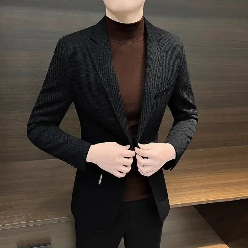 Single Breasted Male Business Blazer Casual Coat High Quality Clothing Menswear Korean Style Clothes Men’s Suit Dress