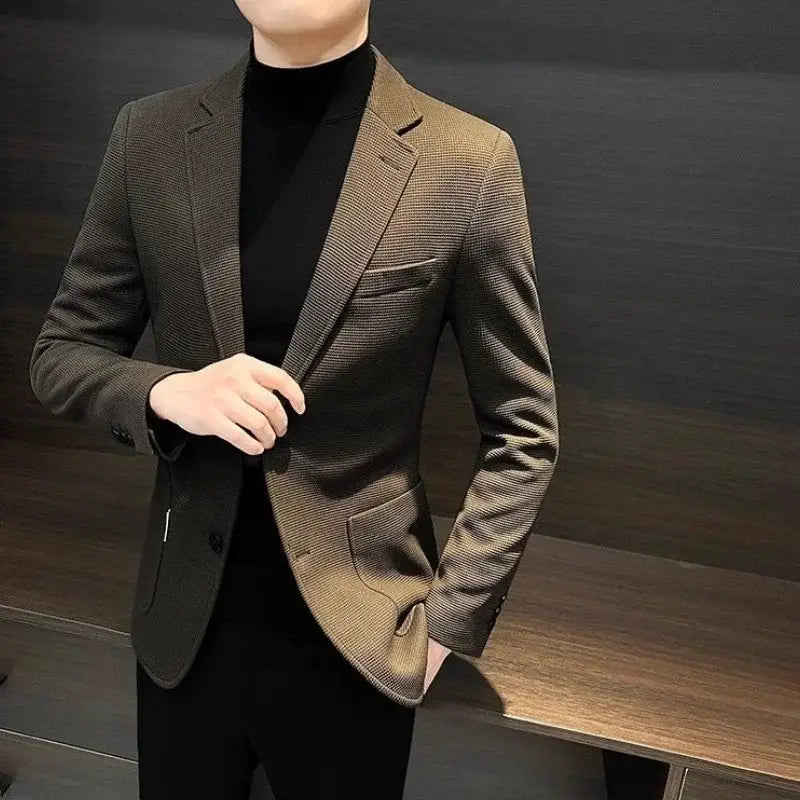 Single Breasted Male Business Blazer Casual Coat High Quality Clothing Menswear Korean Style Clothes Men’s Suit Dress