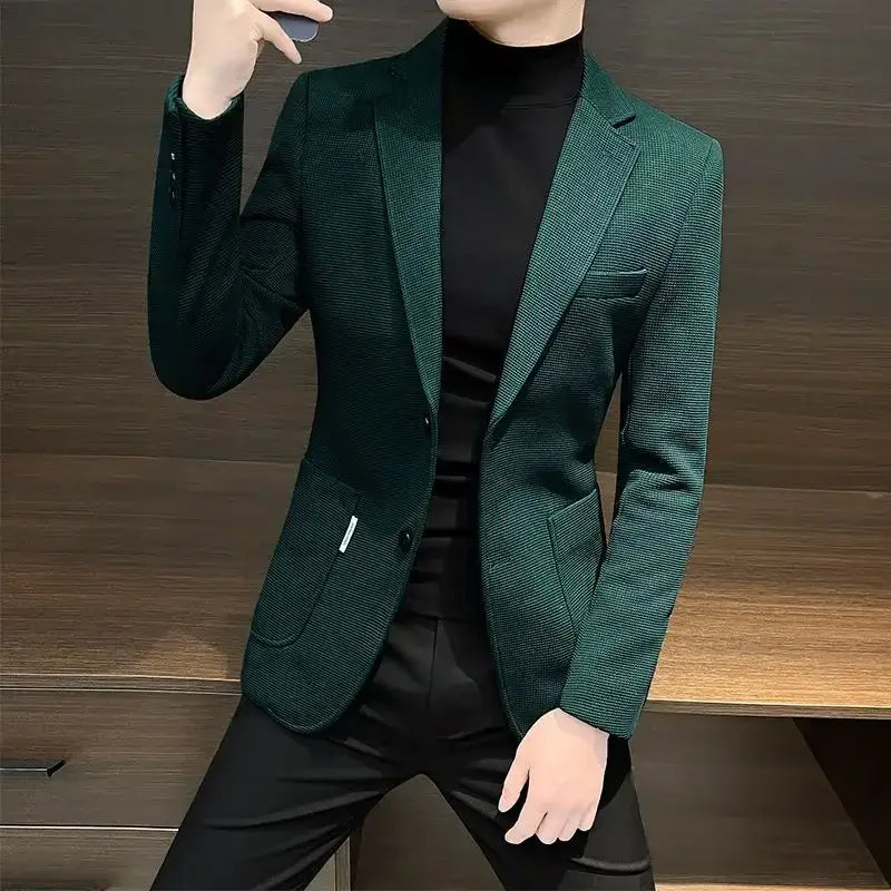 Single Breasted Male Business Blazer Casual Coat High Quality Clothing Menswear Korean Style Clothes Men’s Suit Dress