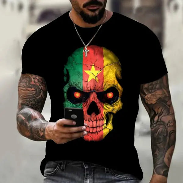 3D Skull Graphic T-Shirt for Men – Oversized Hip Hop Harajuku Short Sleeve Tee - P2TGL23KD / XXXL