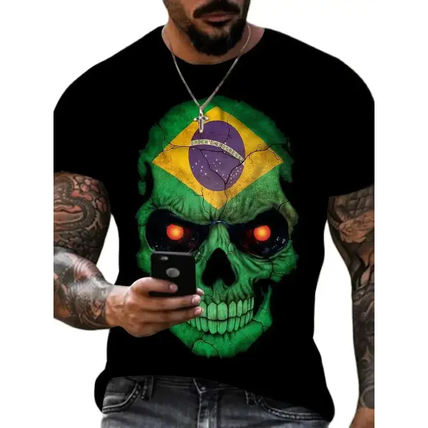 3D Skull Graphic T-Shirt for Men – Oversized Hip Hop Harajuku Short Sleeve Tee - P2TGL23KC / 5XL