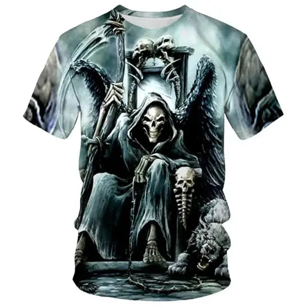 3D Skull Graphic T-Shirt for Men – Oversized Hip Hop Harajuku Short Sleeve Tee - P2TGL23KF / 5XL