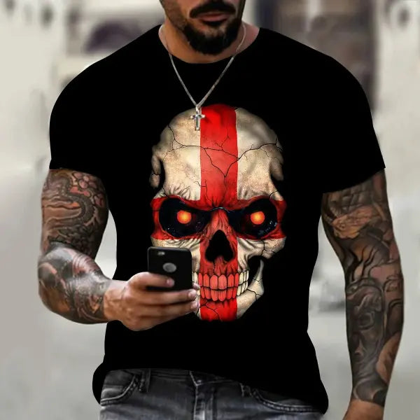 3D Skull Graphic T-Shirt for Men – Oversized Hip Hop Harajuku Short Sleeve Tee - P2TGL23KB / 5XL