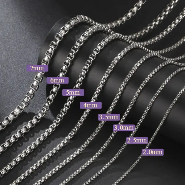 Stainless Steel Box Chain Necklace for Unisex (2-7mm) Punk Jewelry - Steel / 60cm / 4mm