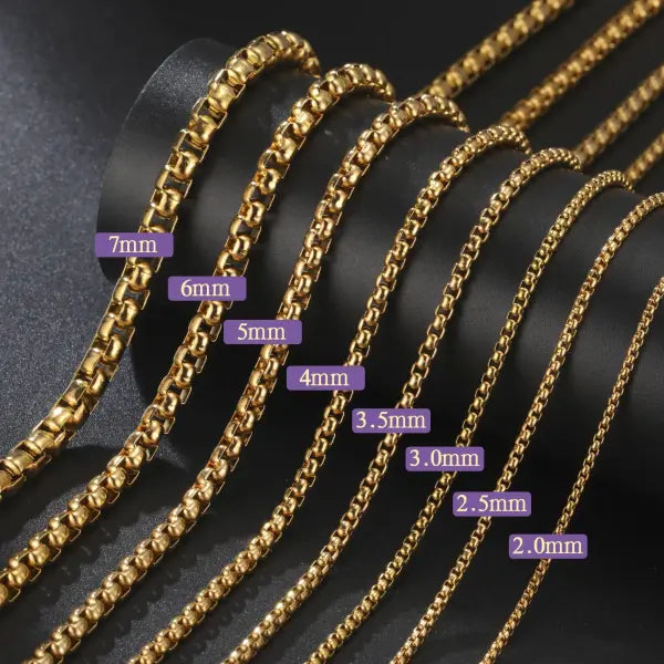 Stainless Steel Box Chain Necklace for Unisex (2-7mm) Punk Jewelry - Gold Color / 60cm / 3.5mm