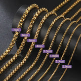 Stainless Steel Box Chain Necklace for Unisex (2-7mm) Punk Jewelry - Gold Color / 60cm / 3.5mm