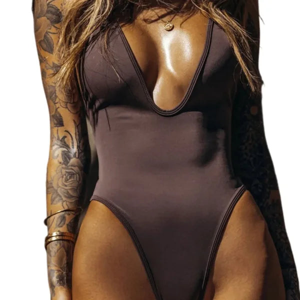 Sleeveless Deep V Bodysuit Romper – Fashionable & Sexy Swimsuit