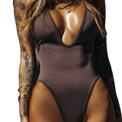 Sleeveless Deep V Bodysuit Romper – Fashionable & Sexy Swimsuit
