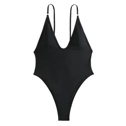 Sleeveless Deep V Bodysuit Romper – Fashionable & Sexy Swimsuit - Black / S / CN