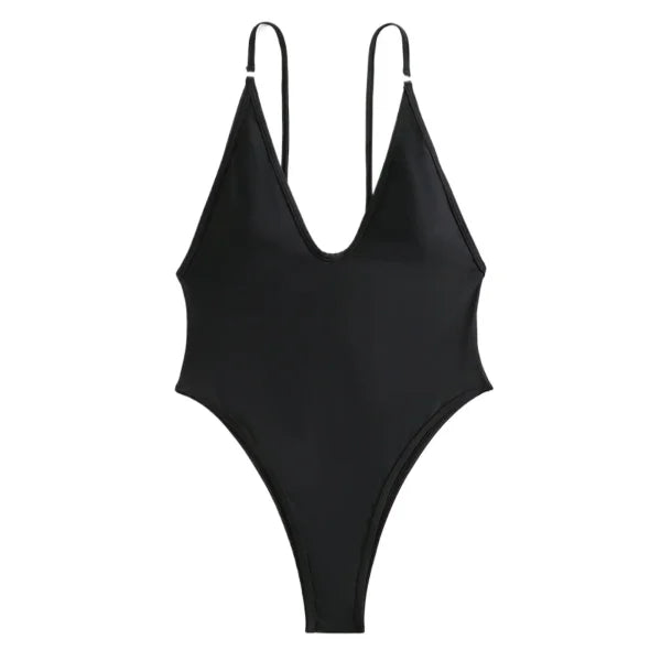 Sleeveless Deep V Bodysuit Romper – Fashionable & Sexy Swimsuit - Black / M / CN