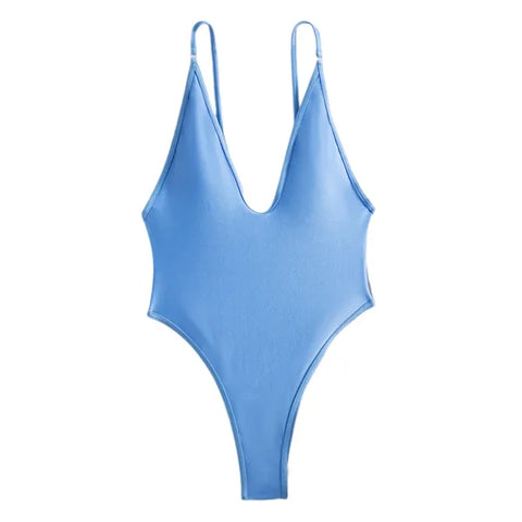 Sleeveless Deep V Bodysuit Romper – Fashionable & Sexy Swimsuit - Blue / S / CN