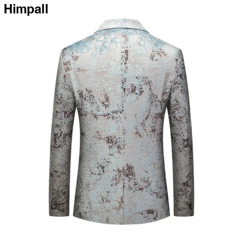 Stylish men’s slim collar type blazer in distressed silver and blue pattern for casual wear