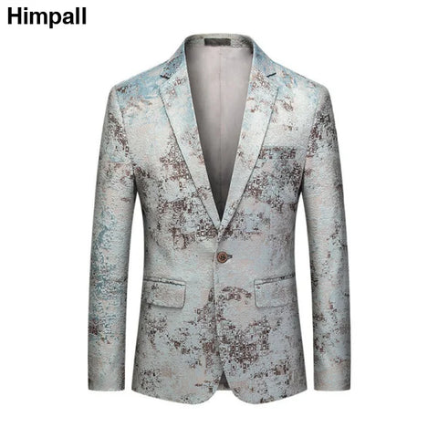 Slim Collar Type Blazer for Men featuring a light floral pattern and main fabric composition