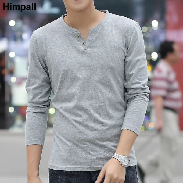 New Long Sleeve Autumn Linen T Shirts Male Casual Men Top - Grey / 2XL