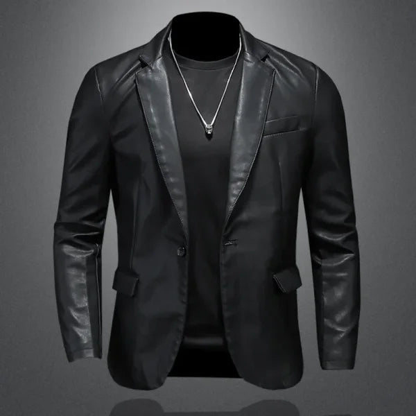 Slim Fit PU Leather Motorcycle Jacket – Turn Down Collar Black Biker Coat (5XL) - Himpall