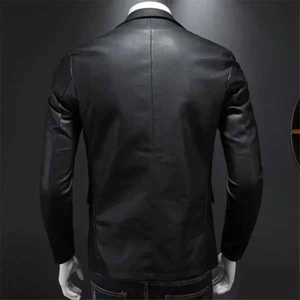 Slim Fit PU Leather Motorcycle Jacket – Turn Down Collar Black Biker Coat (5XL) - Himpall