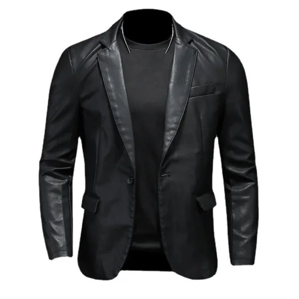 Slim Fit PU Leather Motorcycle Jacket – Turn Down Collar Black Biker Coat (5XL) - Himpall