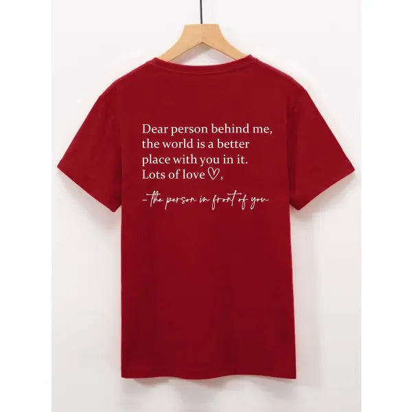 Slogan Printed Round Neck T-shirt in Multiple Sizes for Casual Style - Red / 2XL - None