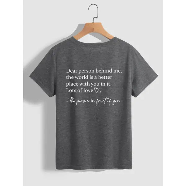 Slogan Printed Round Neck T-shirt in Multiple Sizes for Casual Style - Dark Grey / 2XL - None