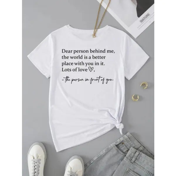 Slogan Printed Round Neck T-shirt in Multiple Sizes for Casual Style - White / 2XL - None