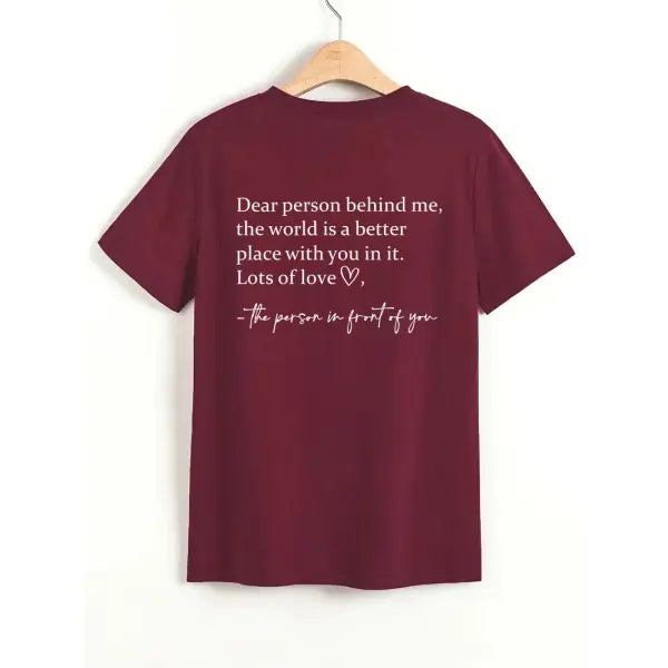 Slogan Printed Round Neck T-shirt in Multiple Sizes for Casual Style - Wine Red / 2XL - None