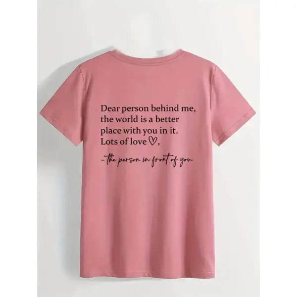 Slogan Printed Round Neck T-shirt in Multiple Sizes for Casual Style - Rose Gold / 2XL - None