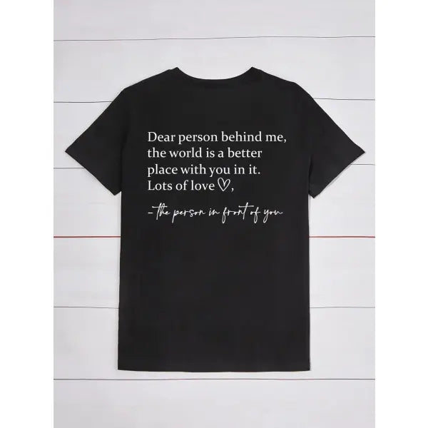 Slogan Printed Round Neck T-shirt in Multiple Sizes for Casual Style - Black / 2XL - None