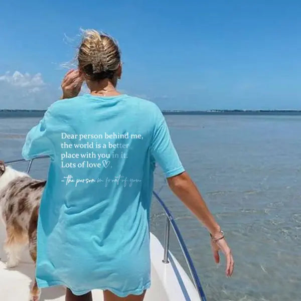 Slogan Printed Round Neck T-shirt in Multiple Sizes for Casual Style - Blue / 2XL - None