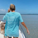 Slogan Printed Round Neck T-shirt in Multiple Sizes for Casual Style - Blue / 2XL - None