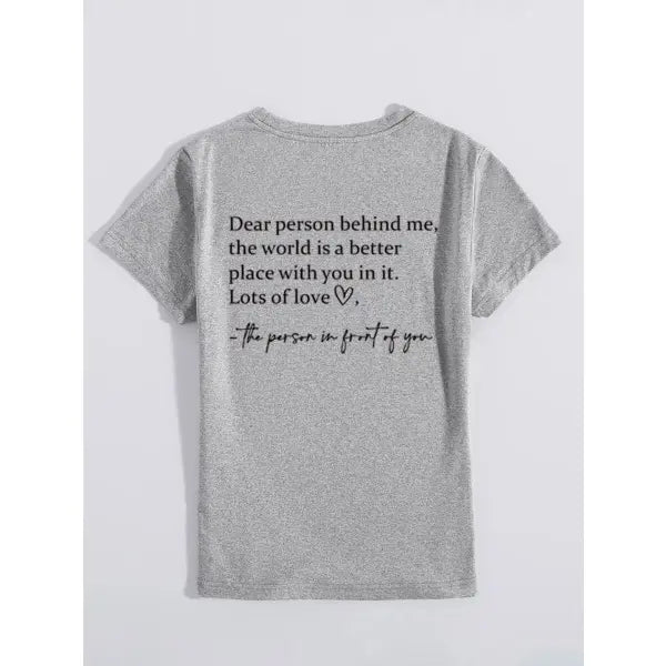 Slogan Printed Round Neck T-shirt in Multiple Sizes for Casual Style - Grey / 2XL - None