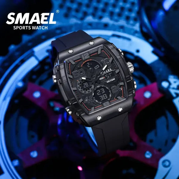 Waterproof Dual Display Sports Watch with Silicone Band for Men