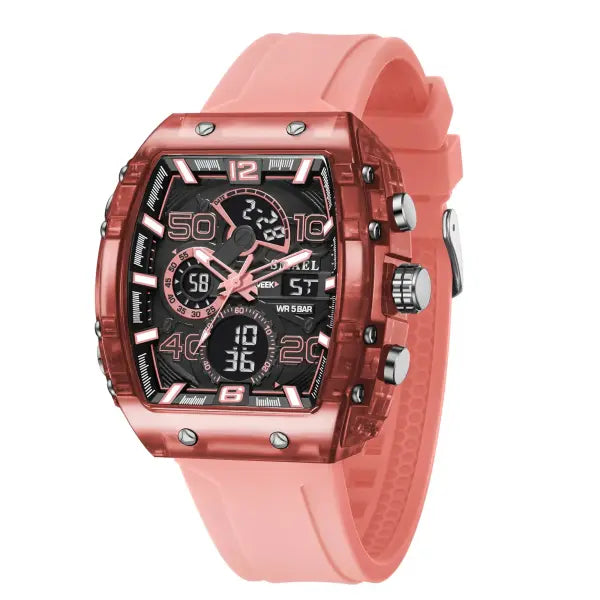 Waterproof Dual Display Sports Watch with Silicone Band for Men
