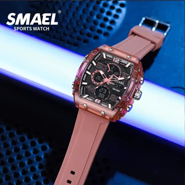Waterproof Dual Display Sports Watch with Silicone Band for Men
