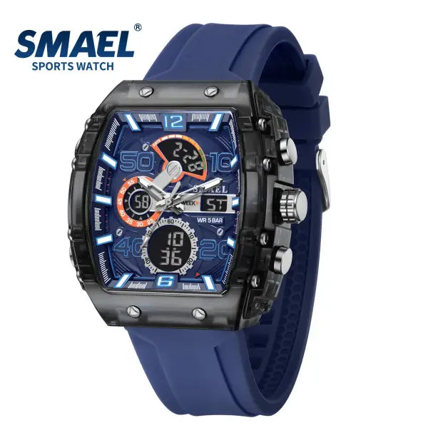 Waterproof Dual Display Sports Watch with Silicone Band for Men