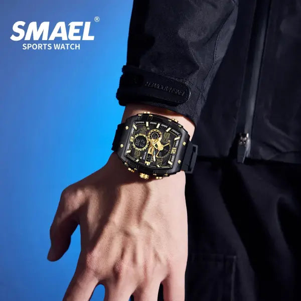 Waterproof Dual Display Sports Watch with Silicone Band for Men