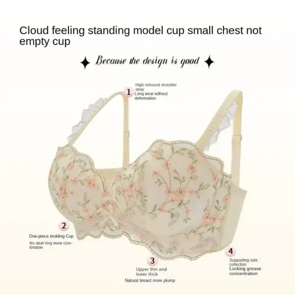 Small Breasts Gathered Women’s Underwear Flat Chest Collection Side Breast Anti-sagging No Steel Ring Embossed Women’s