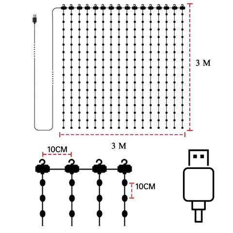 Smart Curtain Lights with Bluetooth App Control and 400 LED Features - 3mx3m 400leds