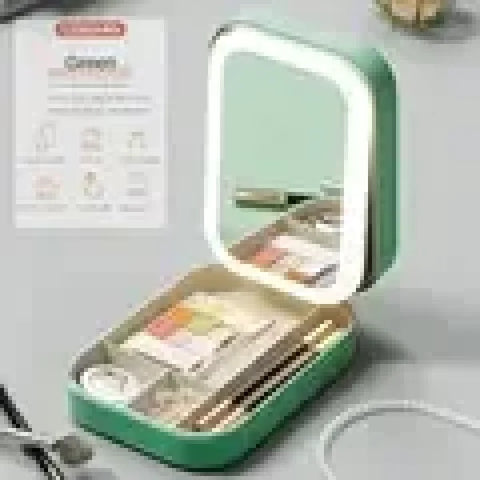 Smart LED Makeup Bag with Mirror Lights – Large Capacity Travel Cosmetic Organizer Case for Women - green