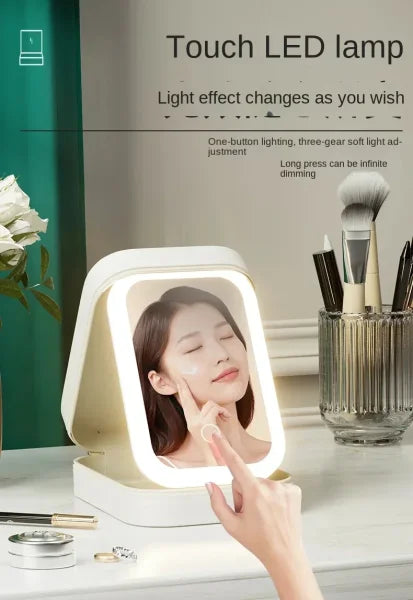 Smart LED Makeup Bag with Mirror Lights – Large Capacity Travel Cosmetic Organizer Case for Women