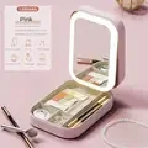 Smart LED Makeup Bag with Mirror Lights – Large Capacity Travel Cosmetic Organizer Case for Women - Pink