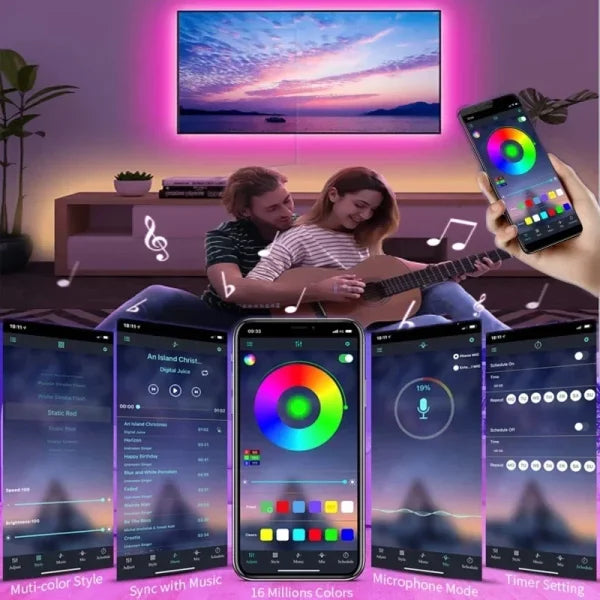 Smart LED Strip Light 5050 RGB USB 5V – Bluetooth APP Control Flexible Tape Light for TV & Festival Backlight - Himpall