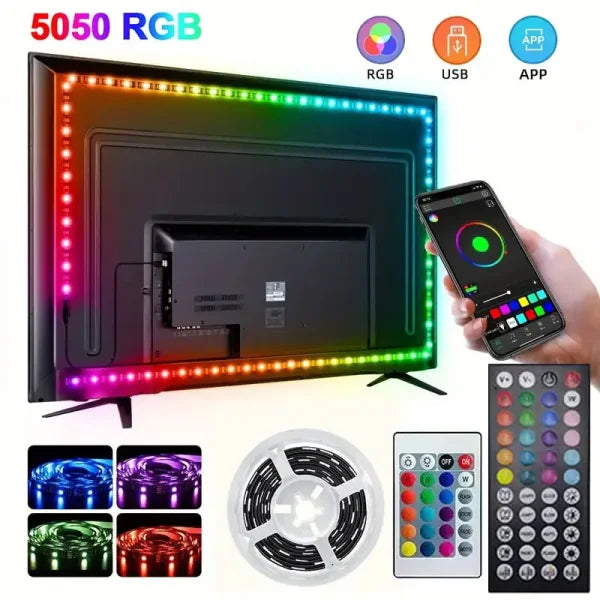Smart LED Strip Light 5050 RGB USB 5V – Bluetooth APP Control Flexible Tape Light for TV & Festival Backlight - Himpall