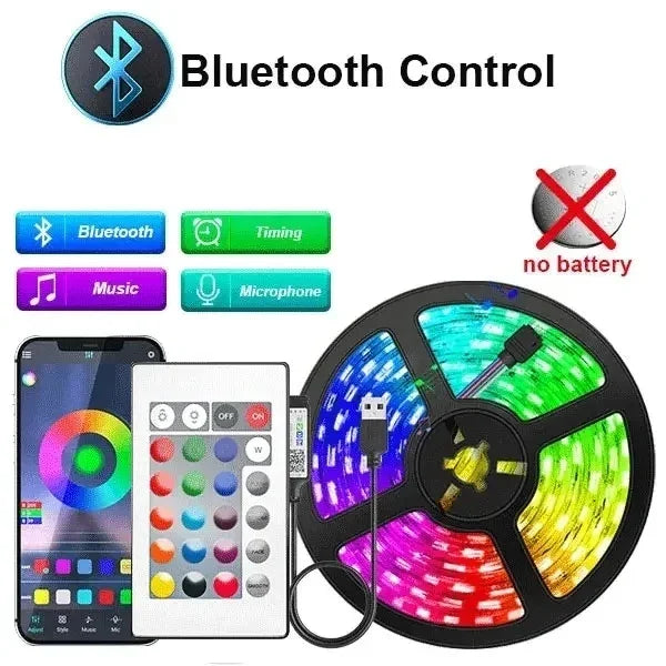 Smart LED Strip Light 5050 RGB USB 5V – Bluetooth APP Control Flexible Tape Light for TV & Festival Backlight - Himpall