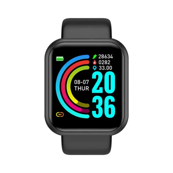 Smart Watch Women Men Square Silicone Bracelet Fitness and Sleep Tracking - black