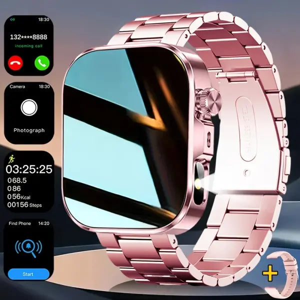 ERUN Smart Watch Fitness Tracker for Daily Health Management - Pink add metal