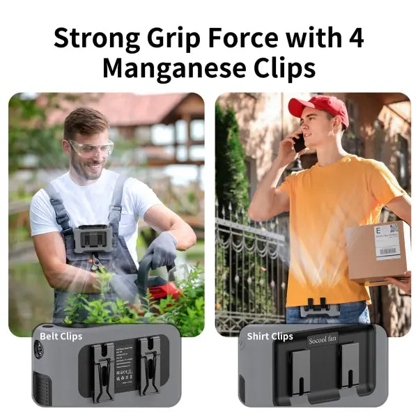 Portable waist fan dual airflow clips emergency flashlight outdoor cooling