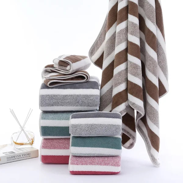 Striped Face & Bath Towel - Soft Absorbent & Quick-Drying